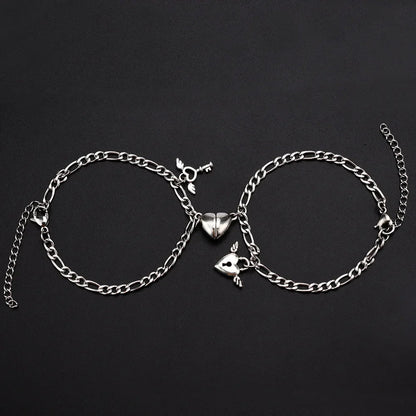 Magnetic Heart Couple Bracelet Set in Stainless Steel