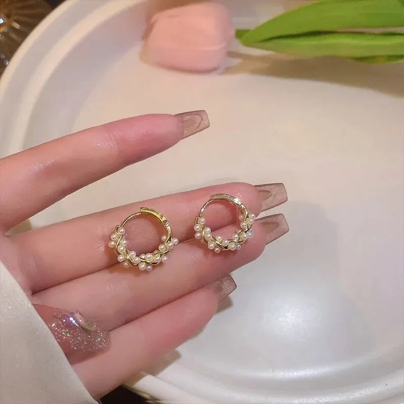 Imitation Pearl Small Round Hoop Earrings