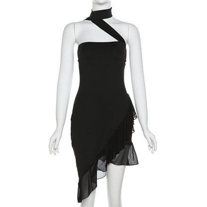 Draped Frill Tube Mini Dress