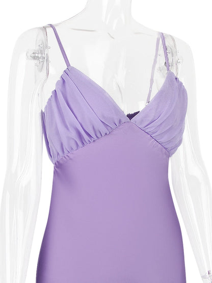Purple Satin Back Bow Tie-Up Mini Dress
