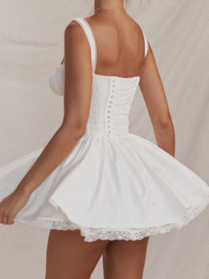 White Corset Lace Flare Mini Dress