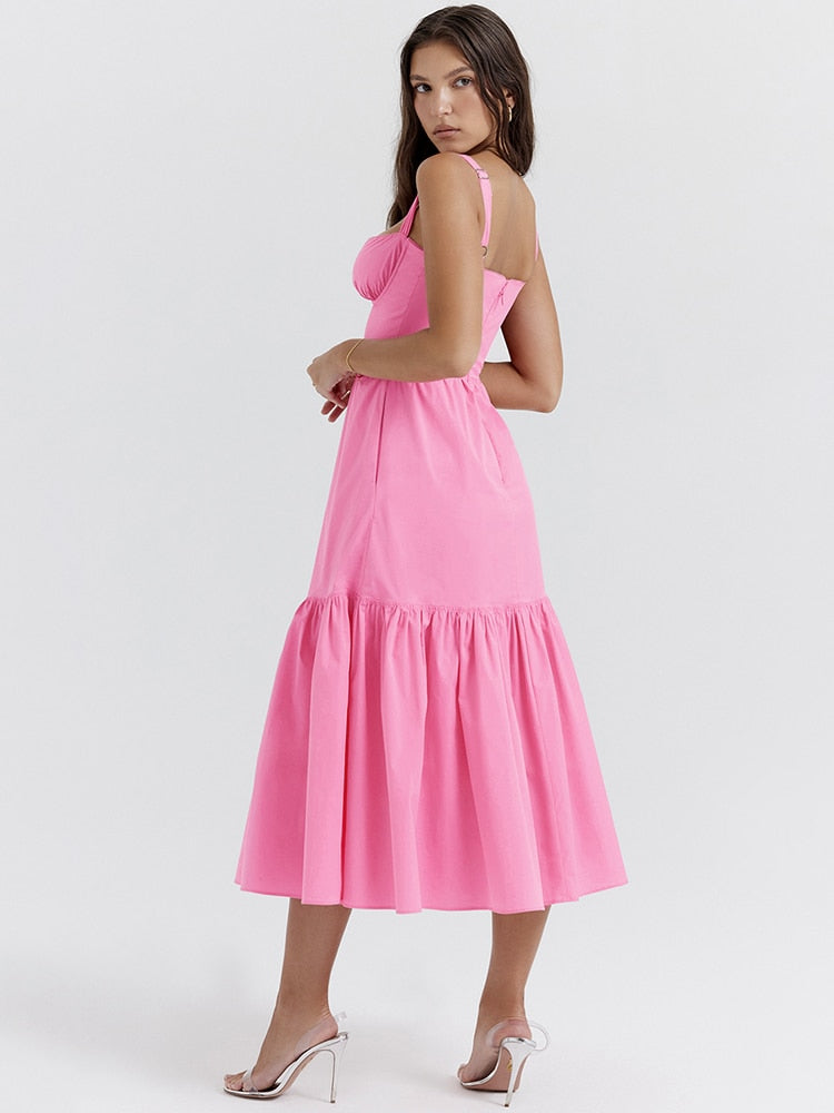 Pink Strap Midi Dress With Pocket
