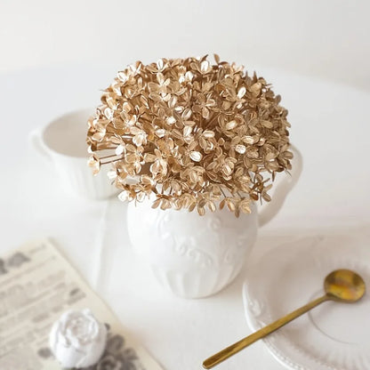 6pcs Gold Dried Hydrangea Flowers Luxury Artificial Decor for Home and Events