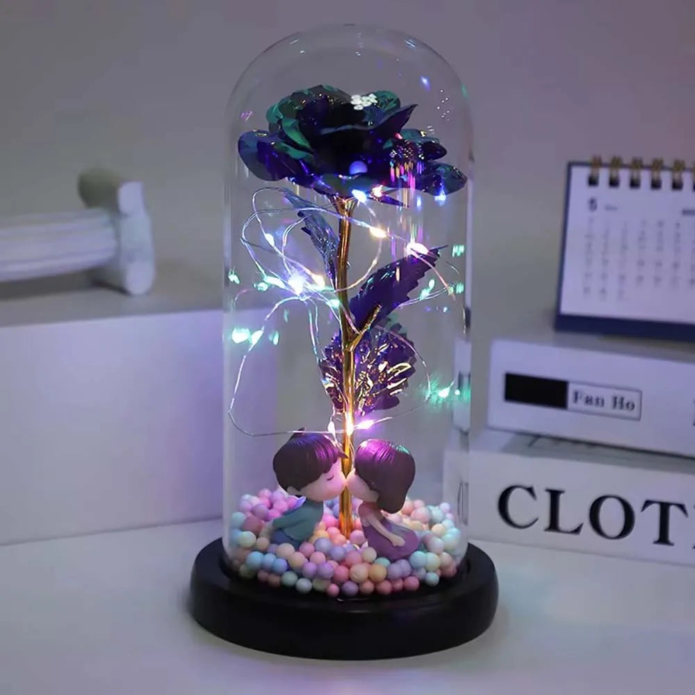 Galaxy Eternal Rose in Glass Dome with Light and Butterfly - Mother's Day Gift