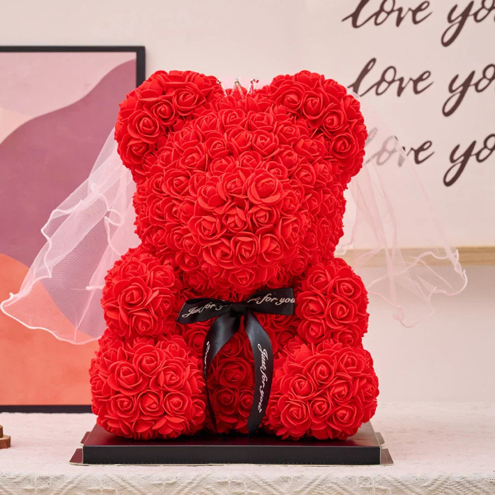 Lighted Rose Flower Teddy Bear 25cm Gift Box Edition