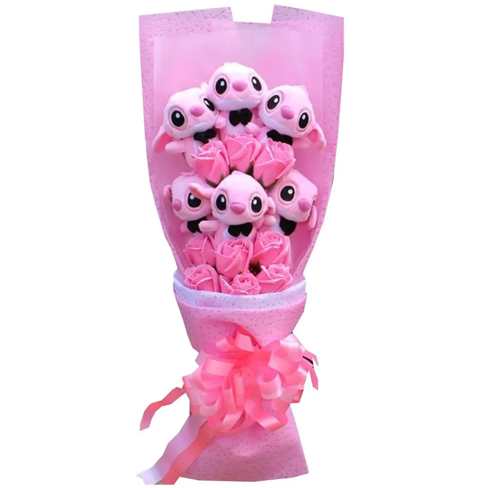 Disney Plush Flower Bouquet Mickey Minnie Stitch Doll
