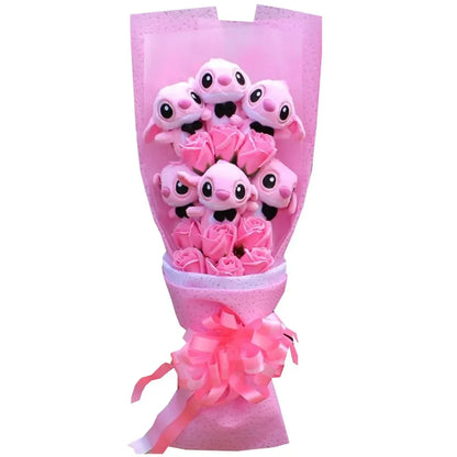 Disney Plush Flower Bouquet Mickey Minnie Stitch Doll