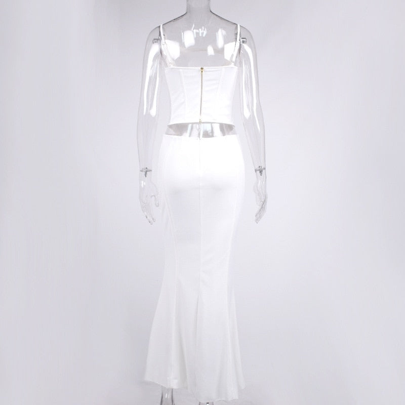 White Corset Cut Out Top And Maxi Skirt Set