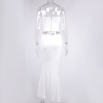 White Corset Cut Out Top And Maxi Skirt Set