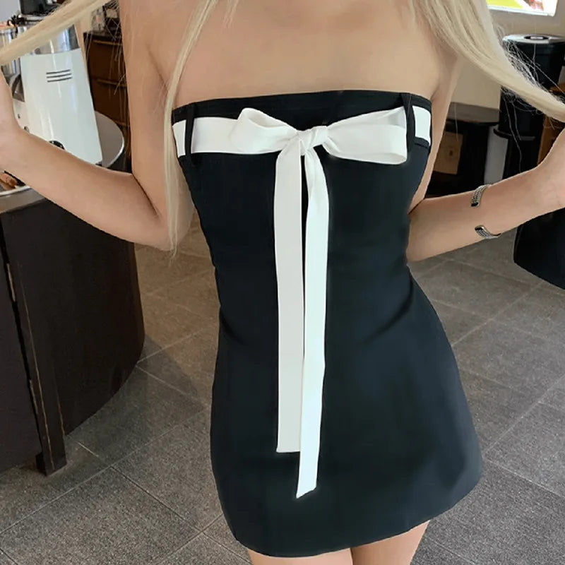 Black Tube White Bow Mini Dress