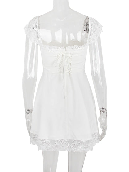 Lace Trim Square Neck Frill Mini Dress