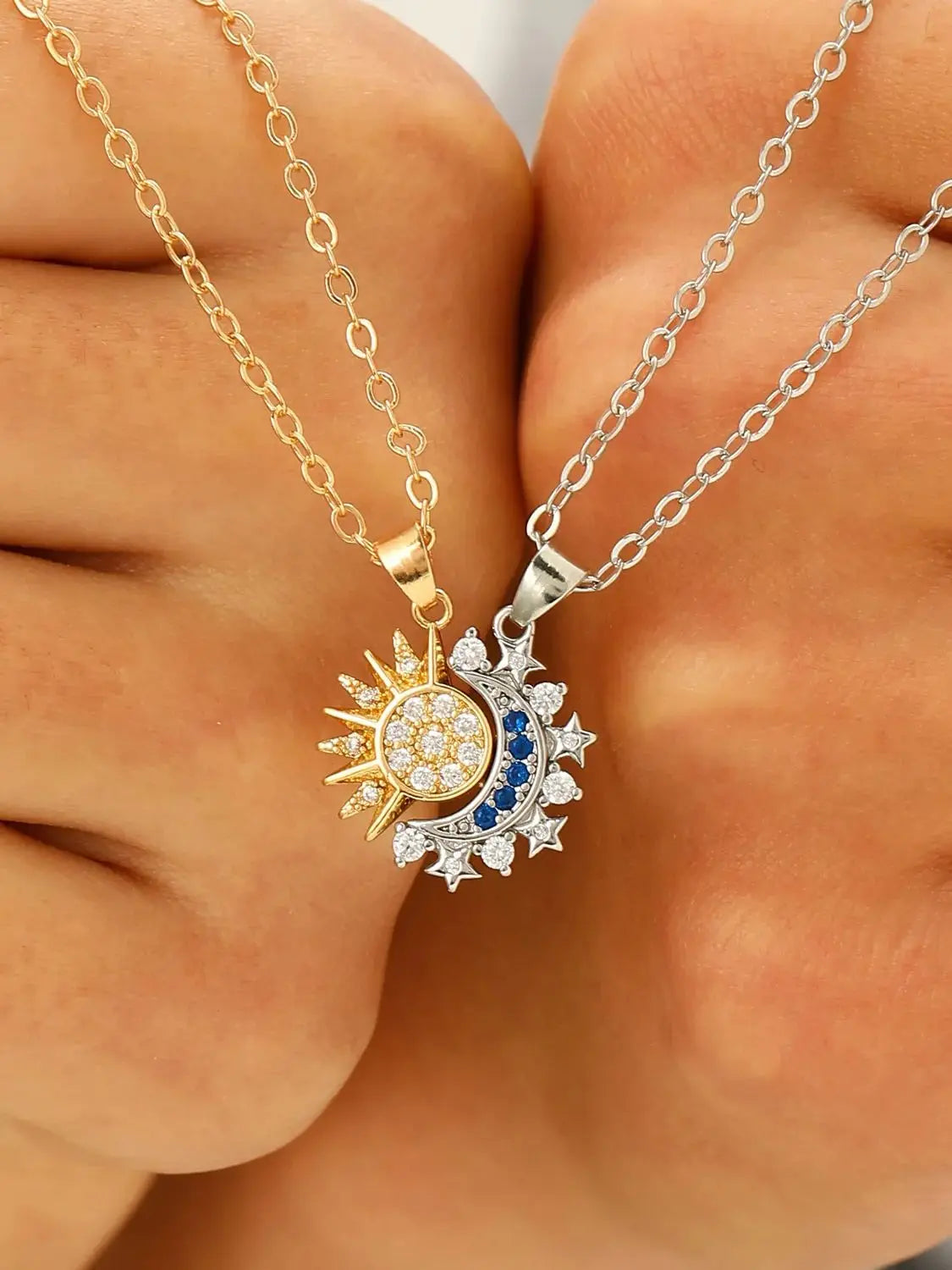 Magnetic Sun and Moon Couple Necklace Set