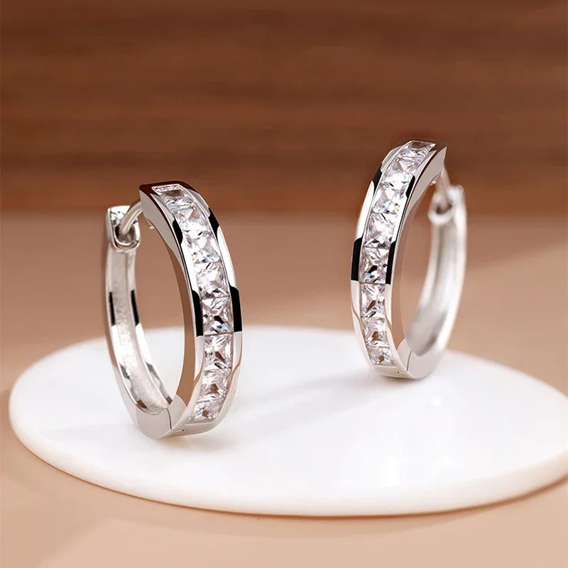 925 Sterling Silver Round Zircon Stud Earrings