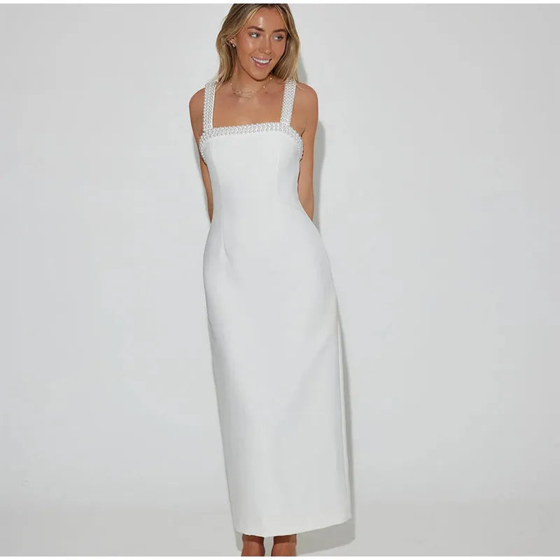 Pearls Strap Solid Dress