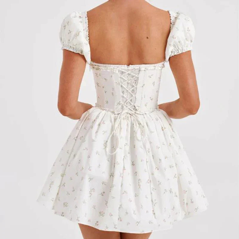 Short Puff Sleeve Corset Mini Dress