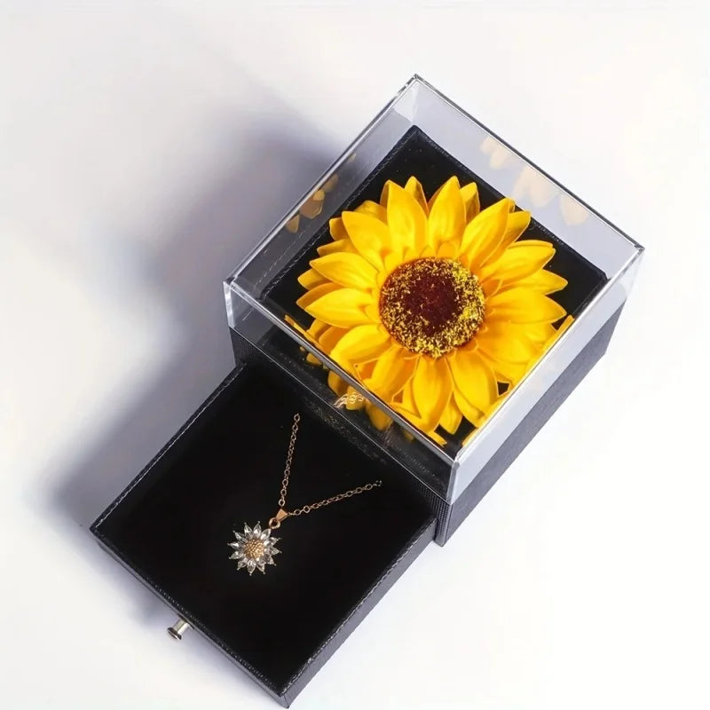 Zircon Sunflower Pendant Necklace Gift Set