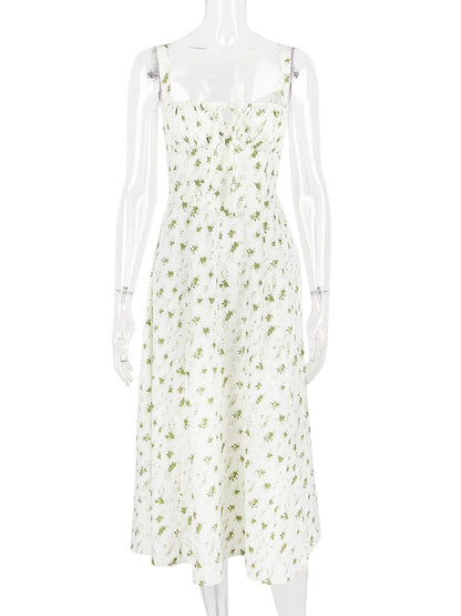 Floral Print Tie-Up Strap Flowy Midi Dress