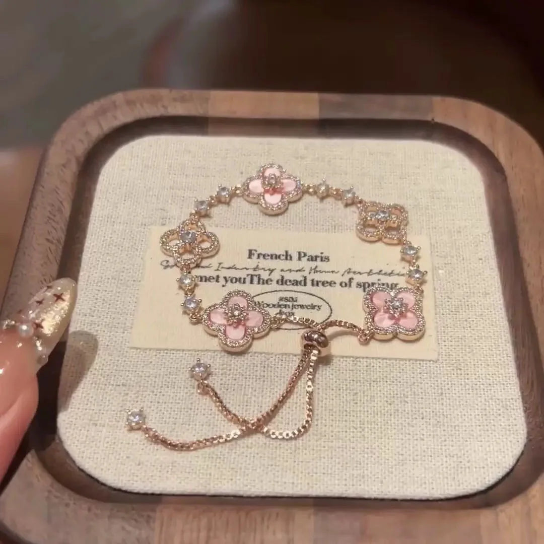 Pink Floral Charm Bracelet