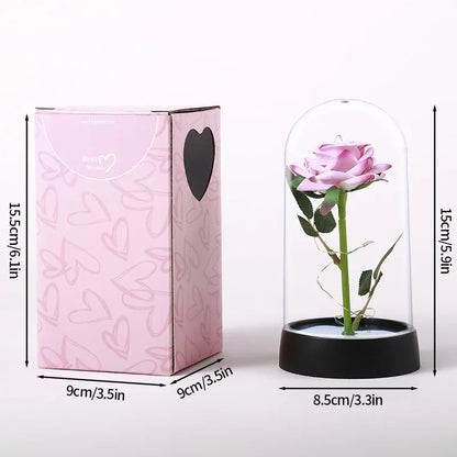 Eternal Rose in Glass Dome with LED Light - Romantic Gift for Valentine's Day, Christmas, or Birthday