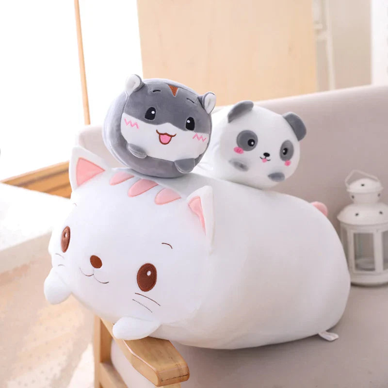 Huge Plush Animal Pillows - Adorable Cat, Piggy & Hamster Cushions