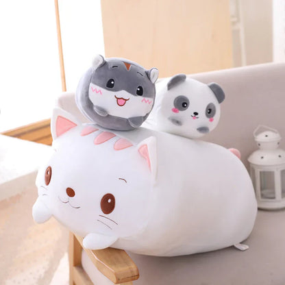 Huge Plush Animal Pillows - Adorable Cat, Piggy & Hamster Cushions