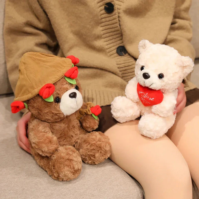 Sitting Bear Plush Toy with Heart Gift for Her