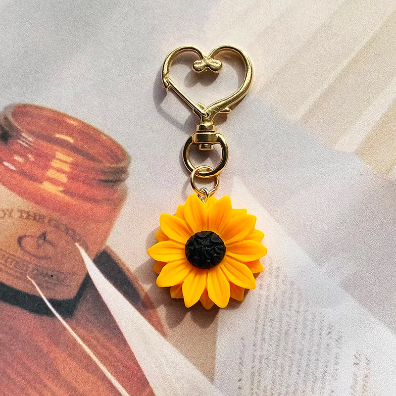 Sunflower Love Heart Keychains