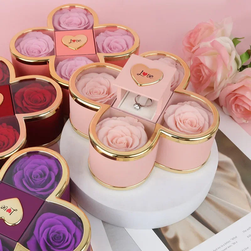 4-Leaf Clover Eternal Rose Jewelry Box with Necklace Gift