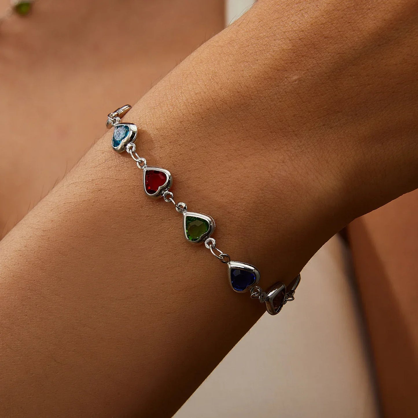 Red Zircon Heart Chain Bracelet