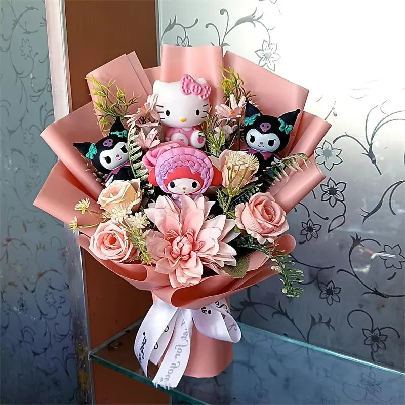 Cute Cat Plush Bouquet with Rose