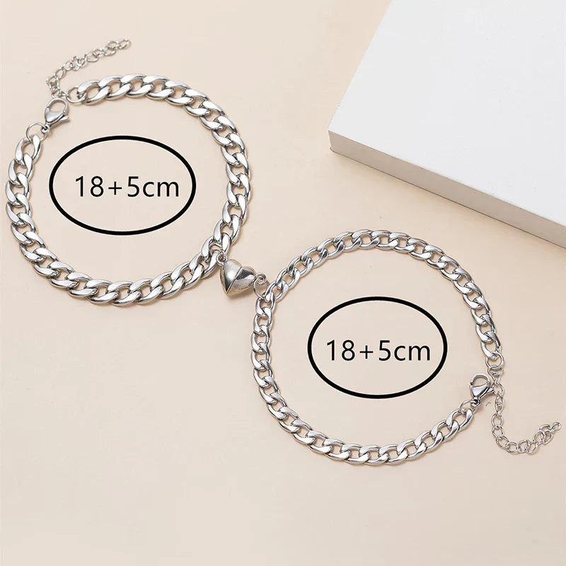 Magnetic Heart Couple Bracelet Set in Stainless Steel
