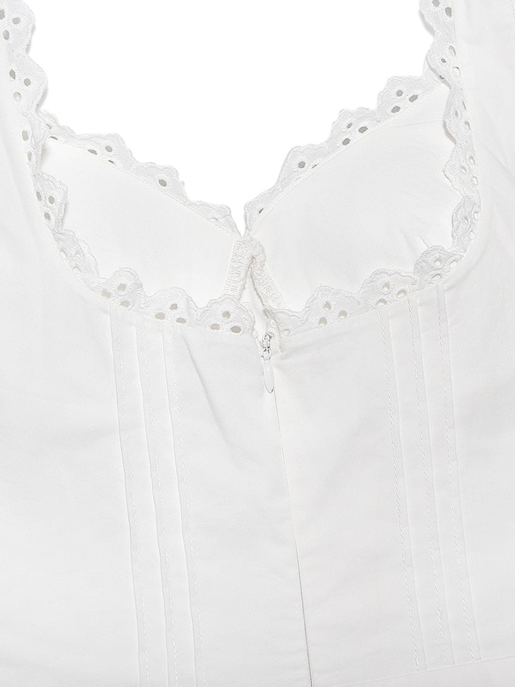 White Cupped Doily Strap V-neck Mini Dress
