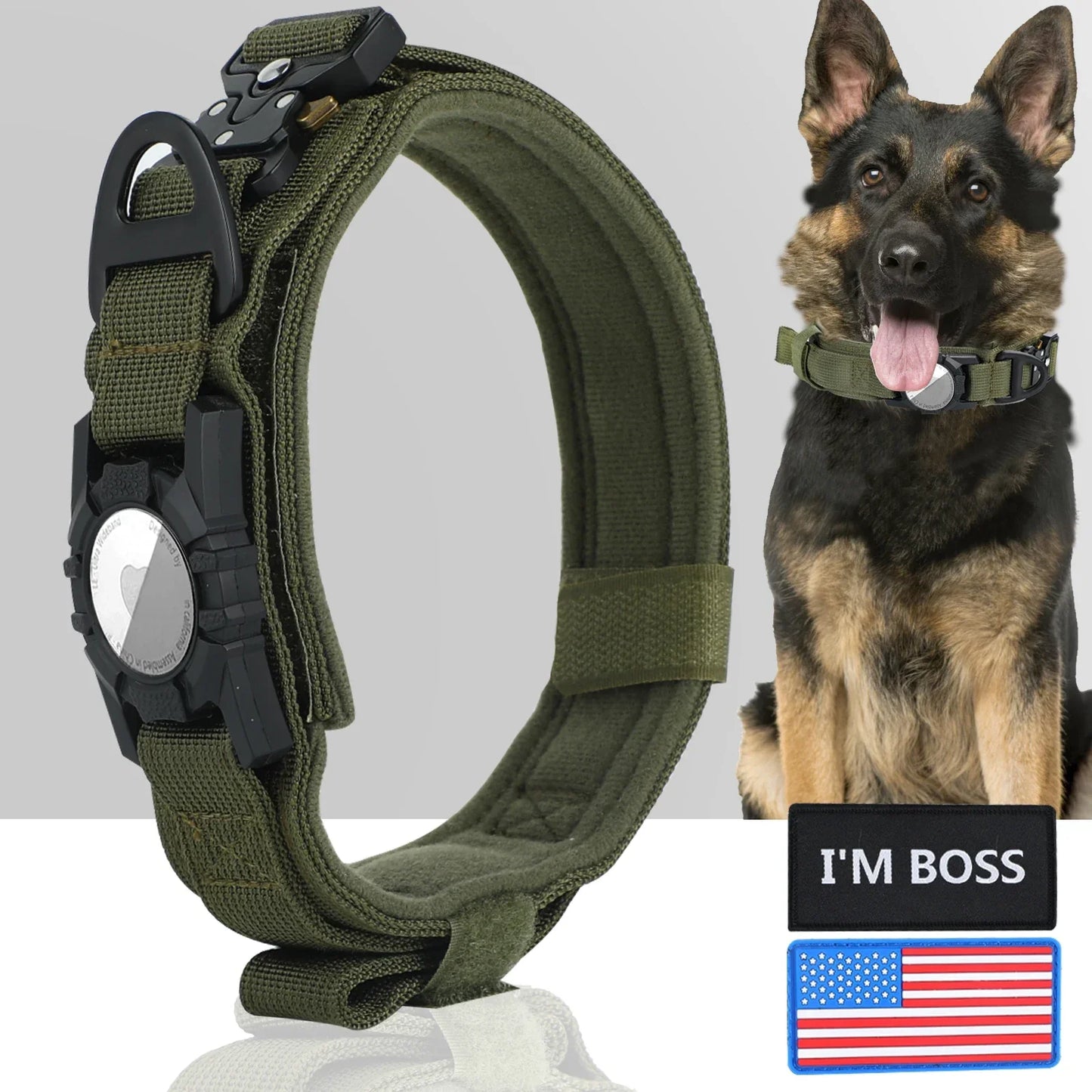 AirTag Dog Collar with Handle, Tactical Dog Collar for Large Medium Dogs