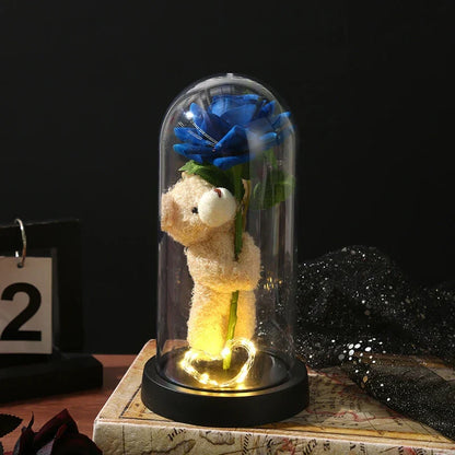 Eternal Rose in Glass Dome Decorative Flower Gift for Girlfriend