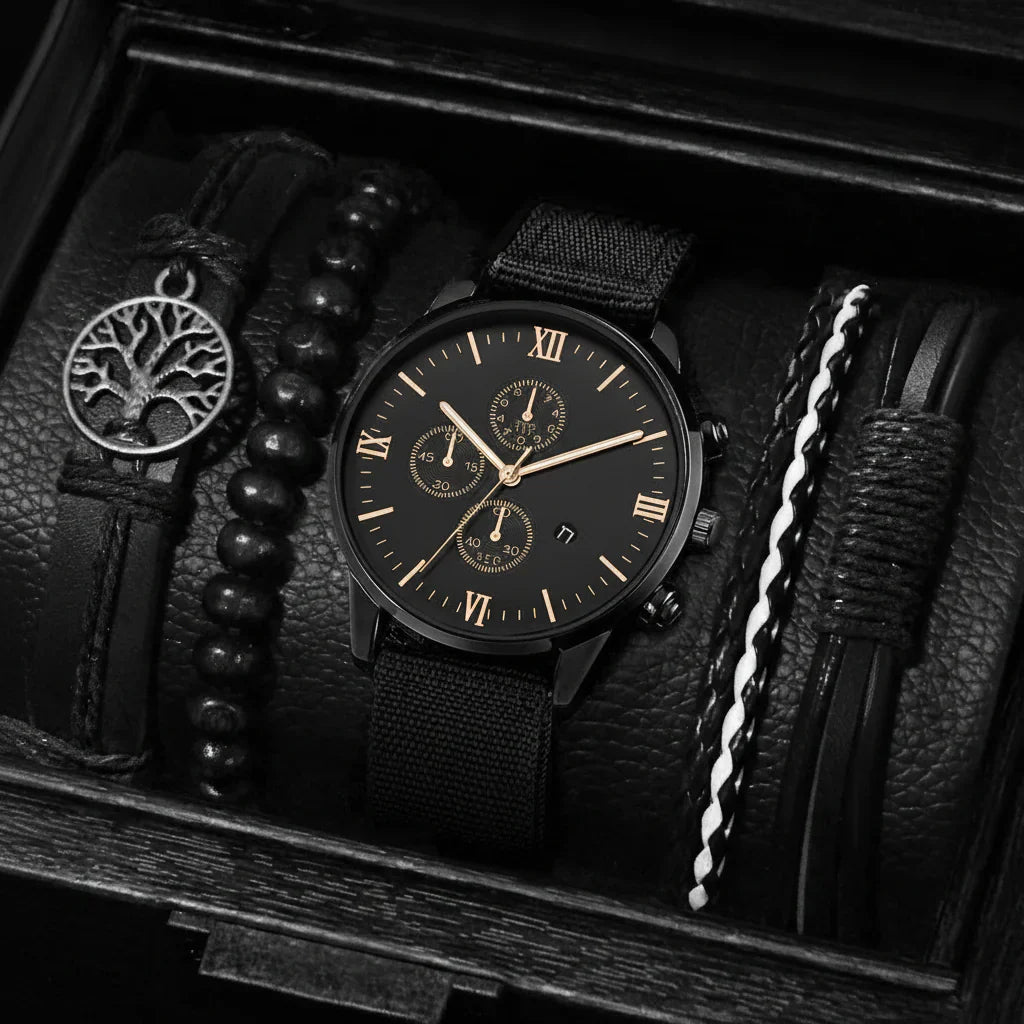 Men's Quartz Watch and Bracelet Set 4 or 5 Pieces
