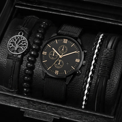 Men's Quartz Watch and Bracelet Set 4 or 5 Pieces