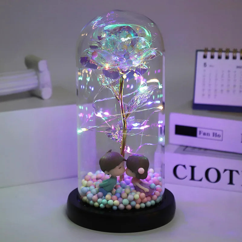 LED Enchanted Galaxy Rose in Glass Dome with Fairy Lights for Valentine's Day and Christmas