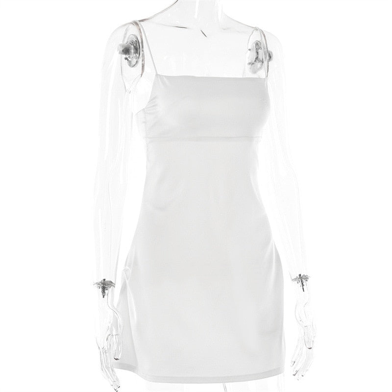 Satin Square Neck Strappy Mini Dress