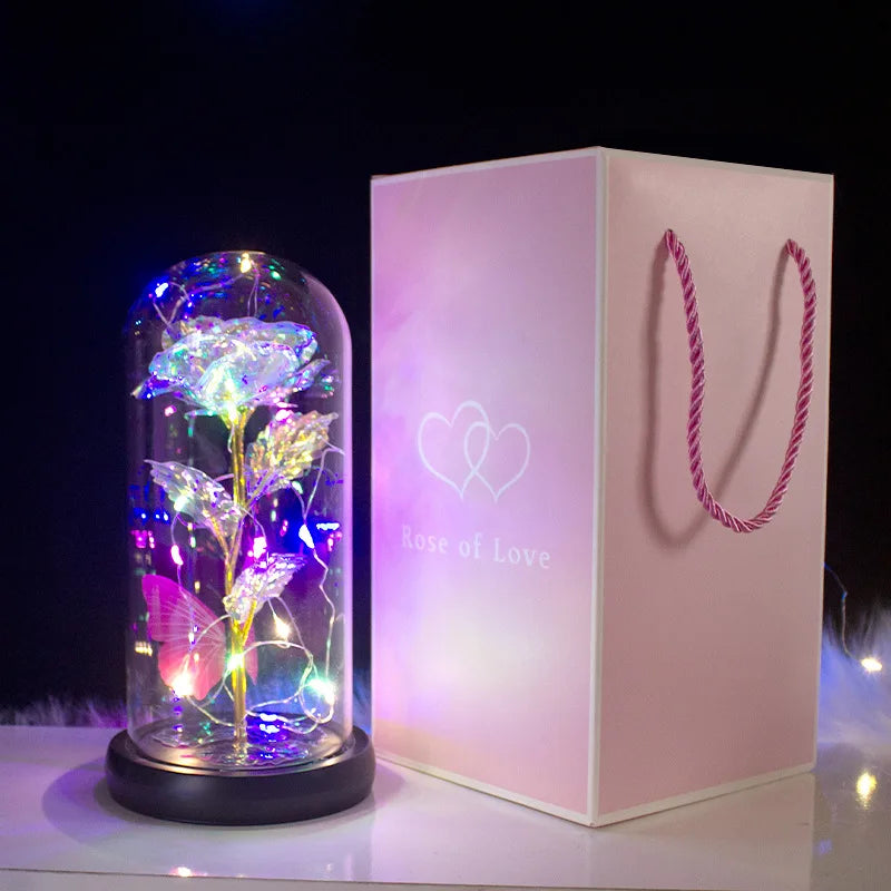 Red LED Rose in Glass Dome - Romantic Gift for Her