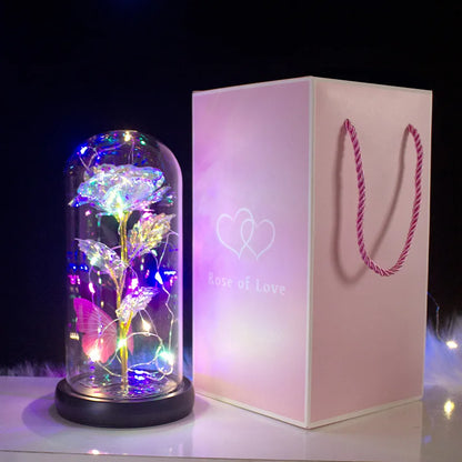 Red LED Rose in Glass Dome - Romantic Gift for Her