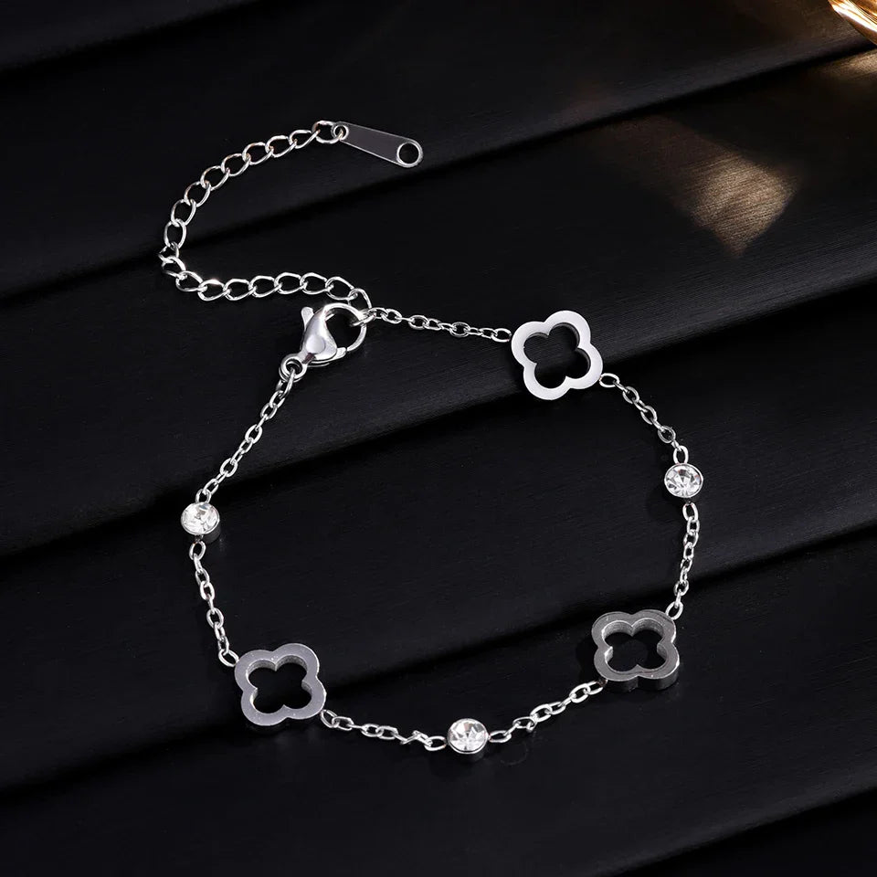Four Leaf Clover Zircon Stainless Steel Bracelet