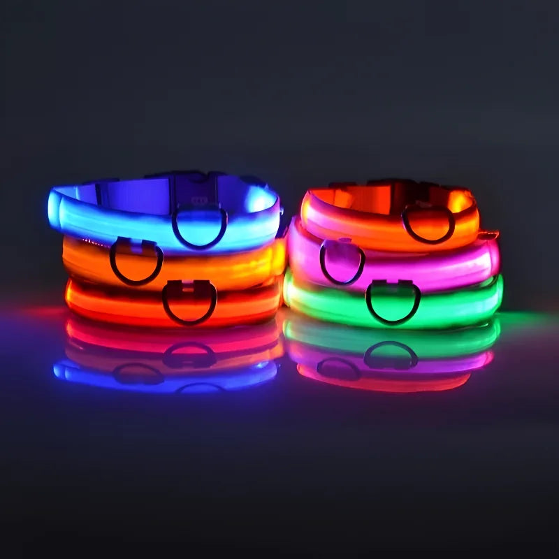 LED Nylon Dog Collar Night Safety Flashing Glow Luminous