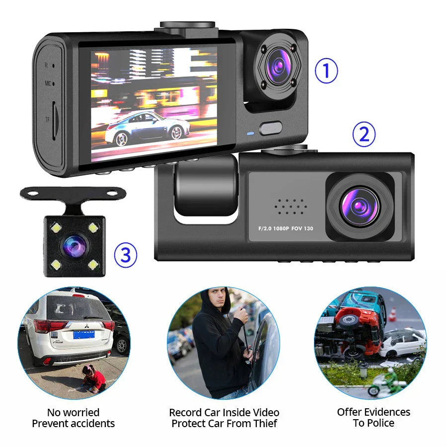 Three Channel Car Hd Dashcam