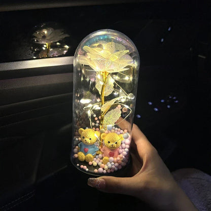 Eternal Rose LED Light with Acrylic Cover Romantic Desktop Flower Decoration