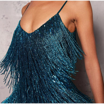 Layered Sequin Fringe Mini Dress