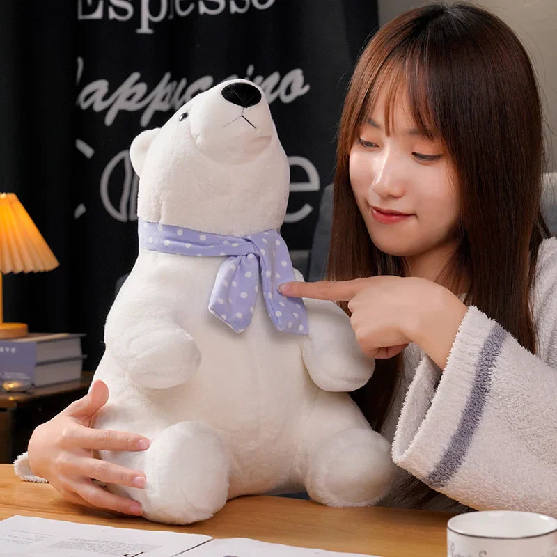 Cute Polar Bear Plush Toy with Scarf Soft Stuffed Gift