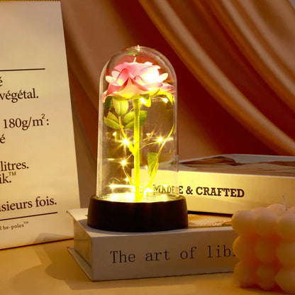 Eternal Rose in Glass Dome with LED Light - Romantic Gift for Valentine's Day, Christmas, or Birthday