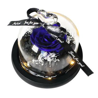 Forever Preserved Rose in Heart Glass Dome with LED Light for Valentine and Special Occasions