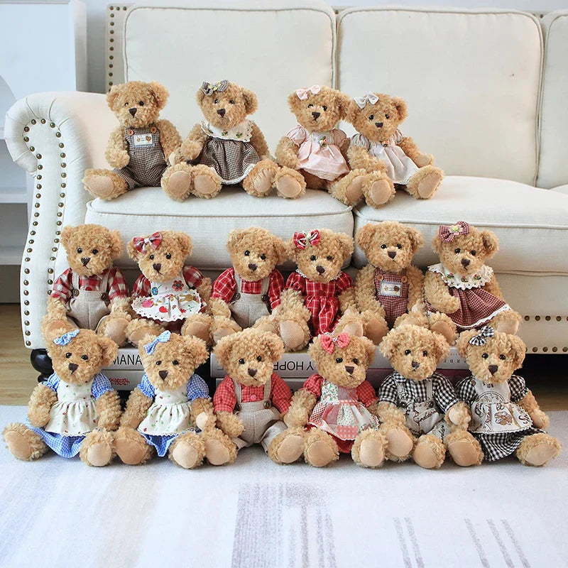 Couple Teddy Bear Plush Set Dressed Soft Dolls 26cm