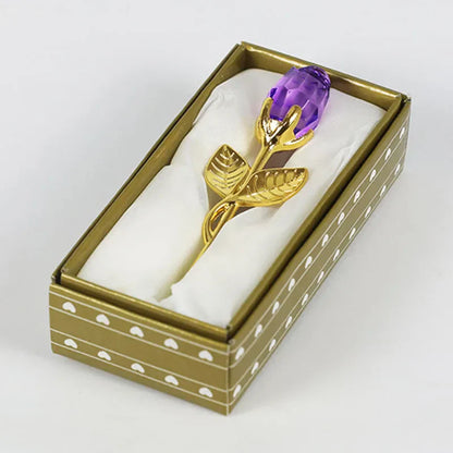 Crystal Glass Rose with Silver or Gold Rod - Romantic Gift